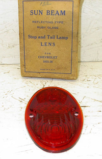 NORS 1933-36 Chevrolet Master Ruby Glass Tail Lamp Lens Made in USA