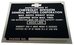 1942-1946 Chevrolet Identification Plate 1/2 Ton