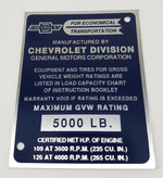 1955 2nd Series Door Post GVW/Identification Plate