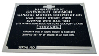 1950 Chevrolet Identification Plate 1/2 Ton